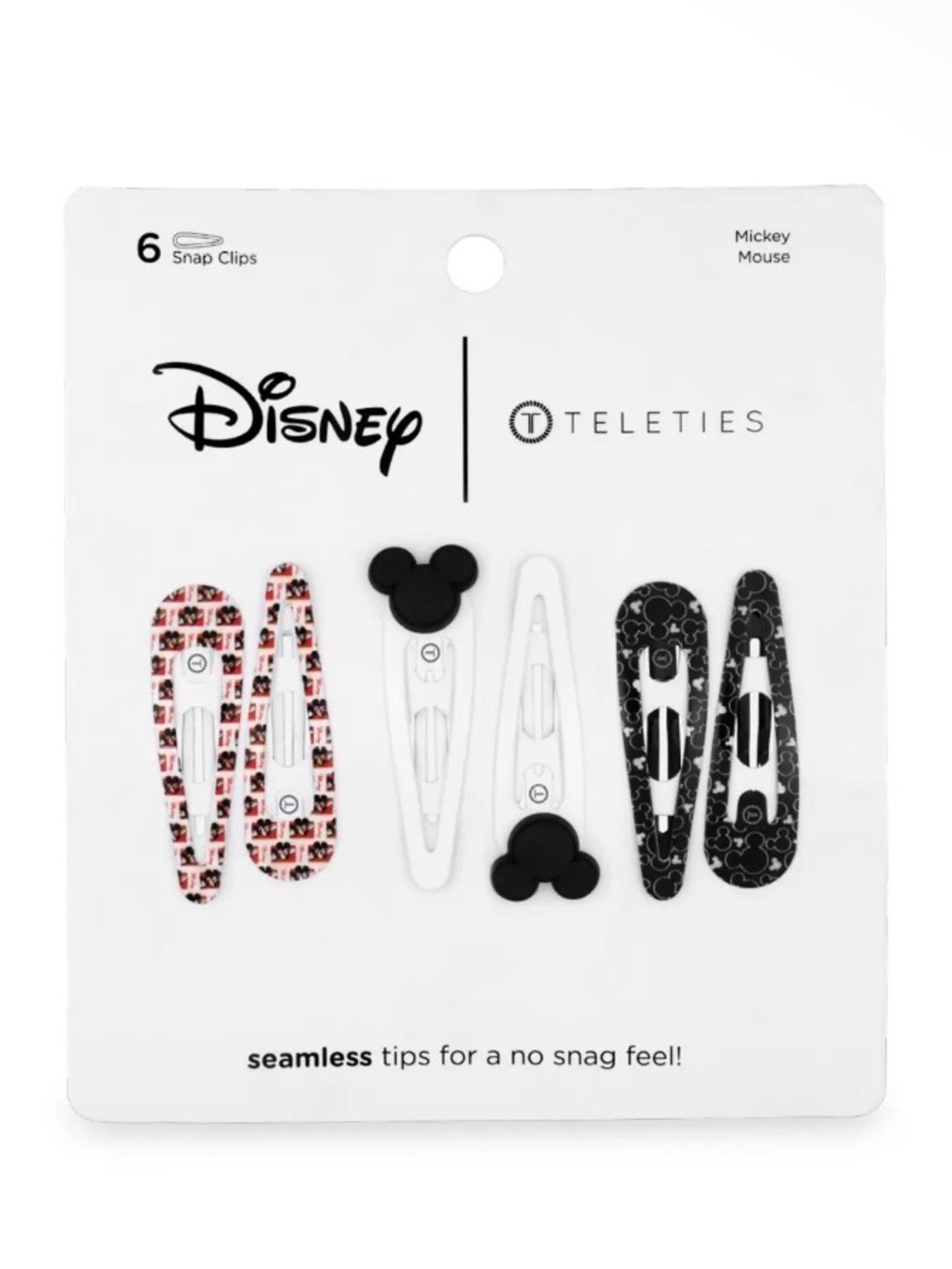 Disney Teleties Mickey Mouse Snap Clip Set - Black, White, Pink
